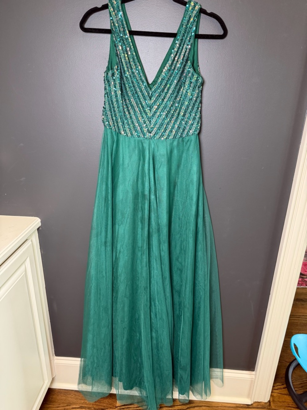 NWT Sequin Dress Evening Gowns Tulle Long Empire Waist Twist Formal Maxi Large - Picture 8 of 12